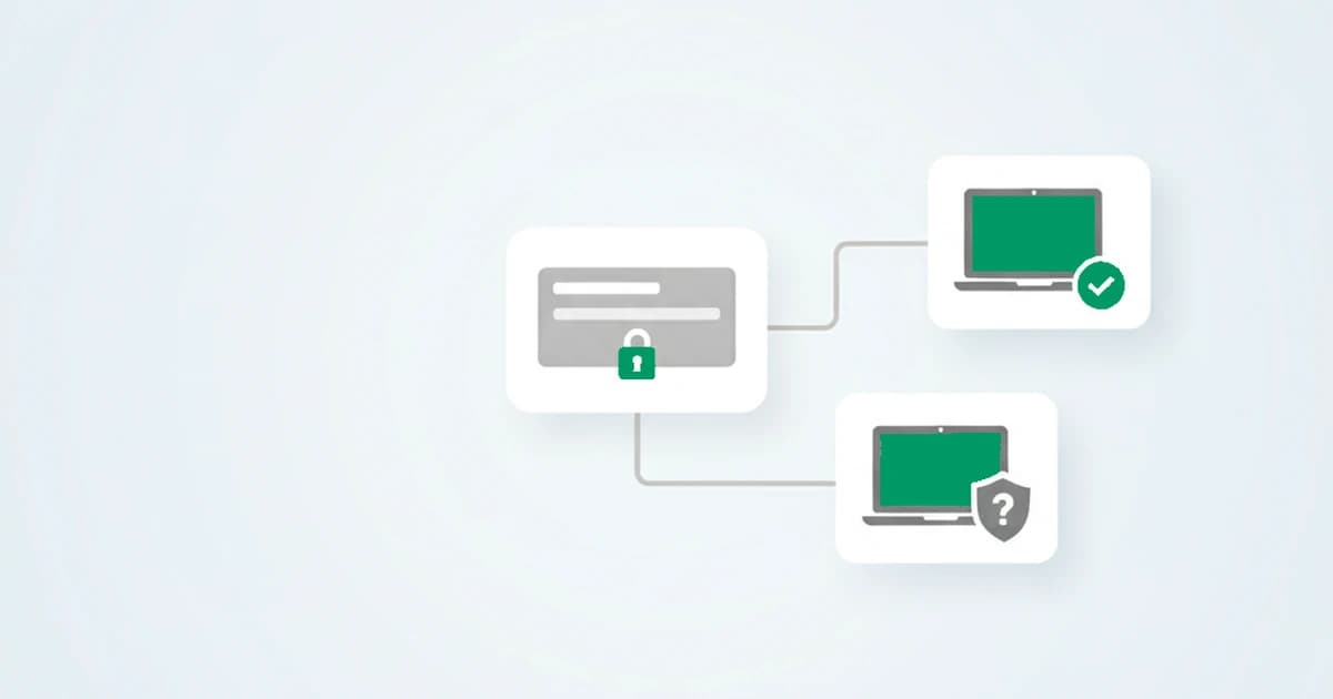 Adaptive authentication: a login is scored in real time, a recognized device passes smoothly while an unfamiliar one is stepped up to a second factor