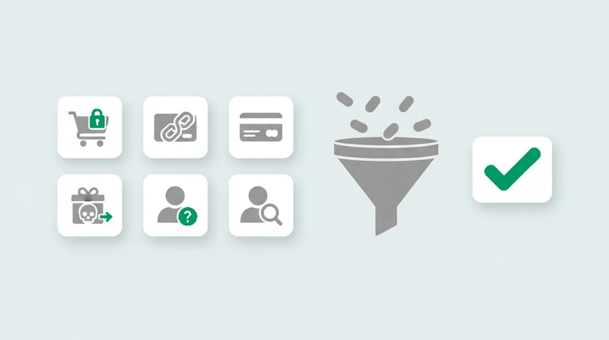 Eight ecommerce abuse types across the funnel, from fake accounts to manual review