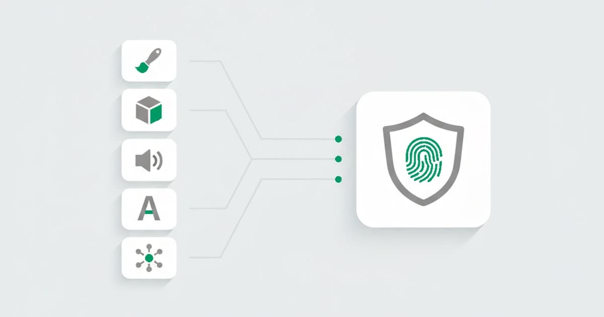 Several browser fingerprinting techniques, canvas, WebGL, audio, fonts, and network, each reading a different attribute and combining into one device identifier