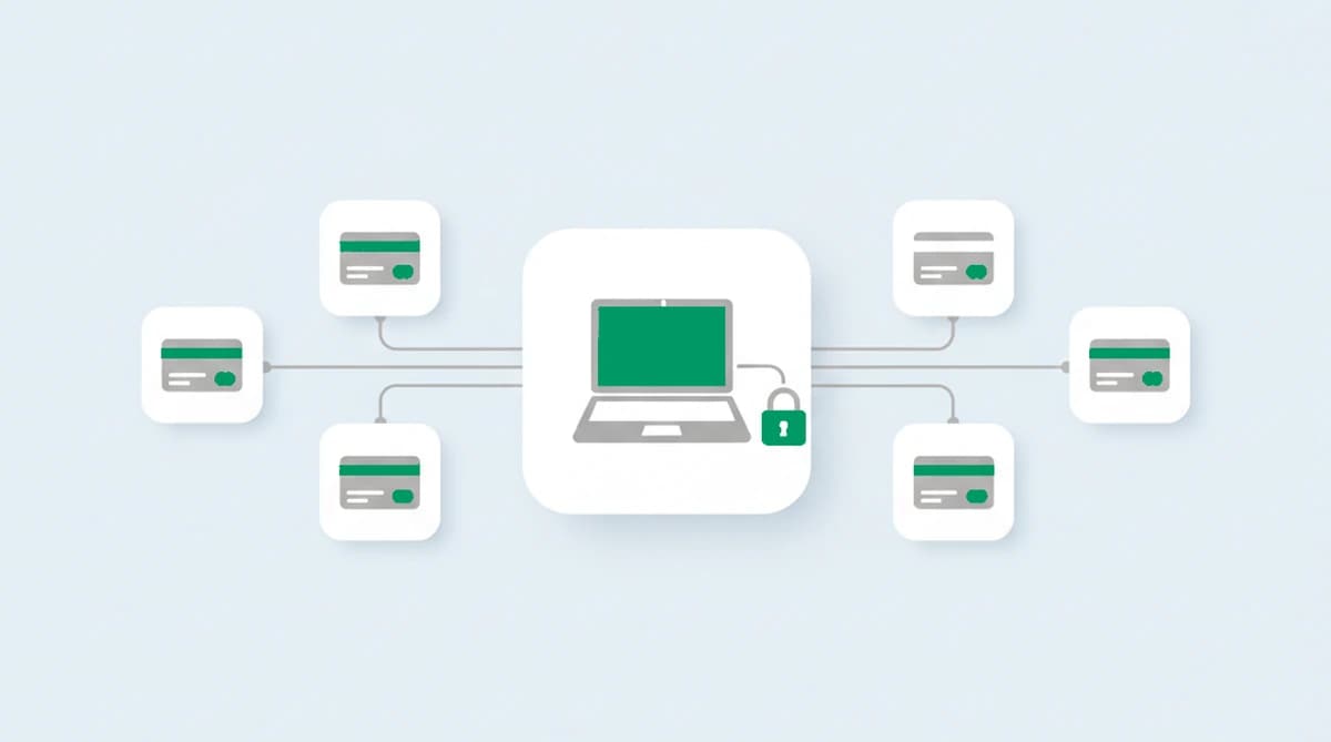 Many different cards entered at a checkout all link back to one device and one anonymized connection, exposing a single card-testing actor