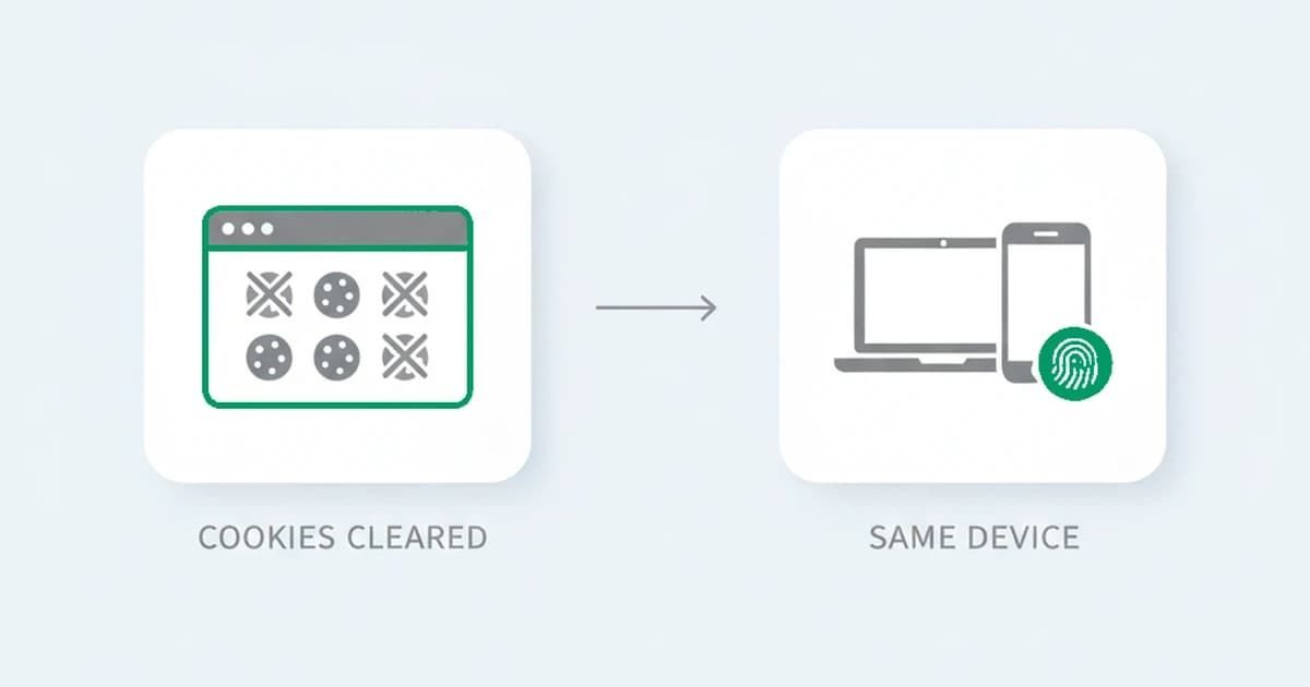 Cookieless device identification: a browser clears its cookies but the same device is still recognized from a stable identifier derived from its signals
