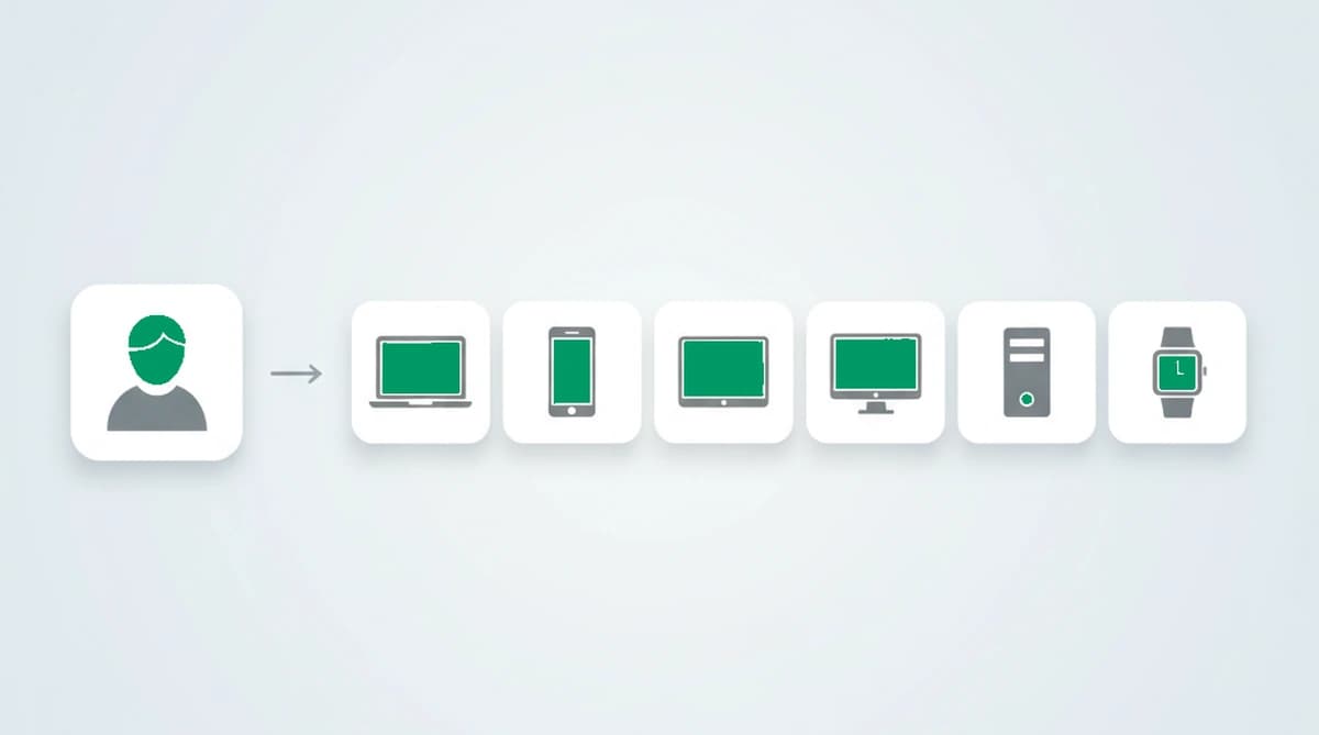 One account linked to many distinct device identities over time, the inverse of multi-accounting where many accounts link to one device