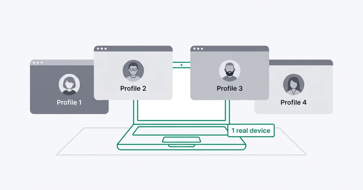 Many fake anti-detect browser profiles, each looking like a different user, traced back to one real device and caught by detection