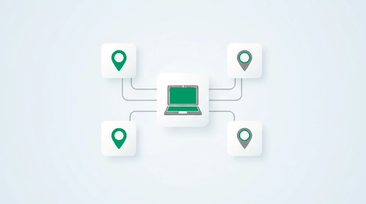 One device reappears from several different locations, linked back to a single machine, exposing the faked trip a rotating IP is meant to scatter