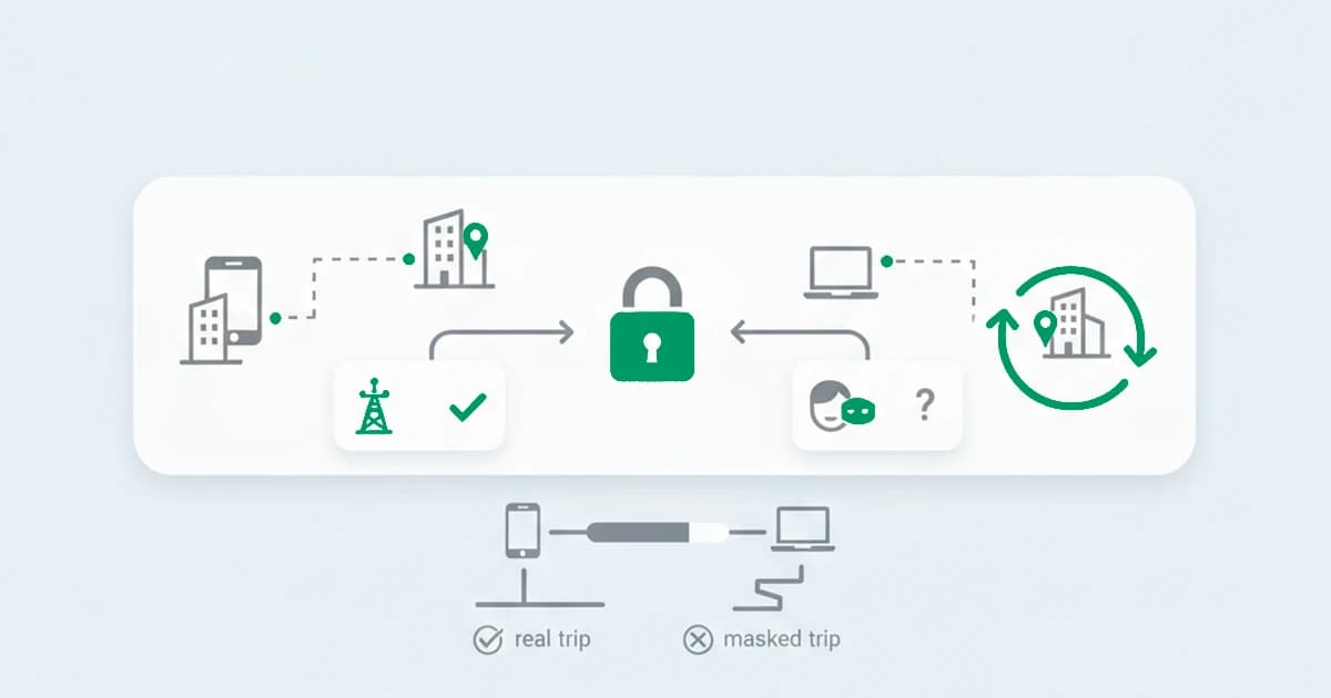 Impossible travel detection: one account logs in from two far-apart cities in a short time, and the device and network behind each session reveal whether the trip is real or masked