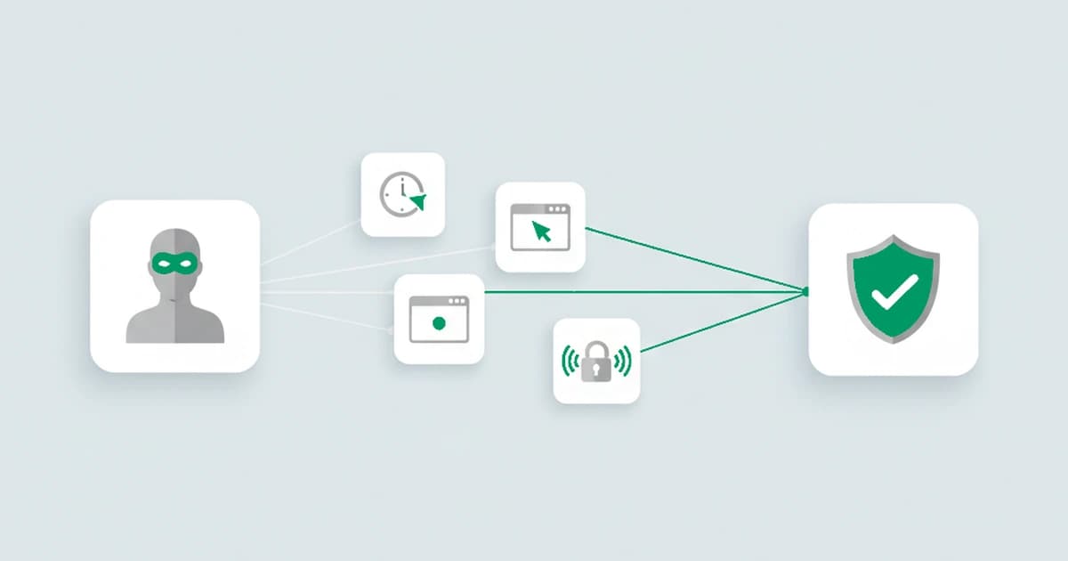 One masked visitor splits into many disconnected sessions; correlated device, browser, and network signals link them back to one identity