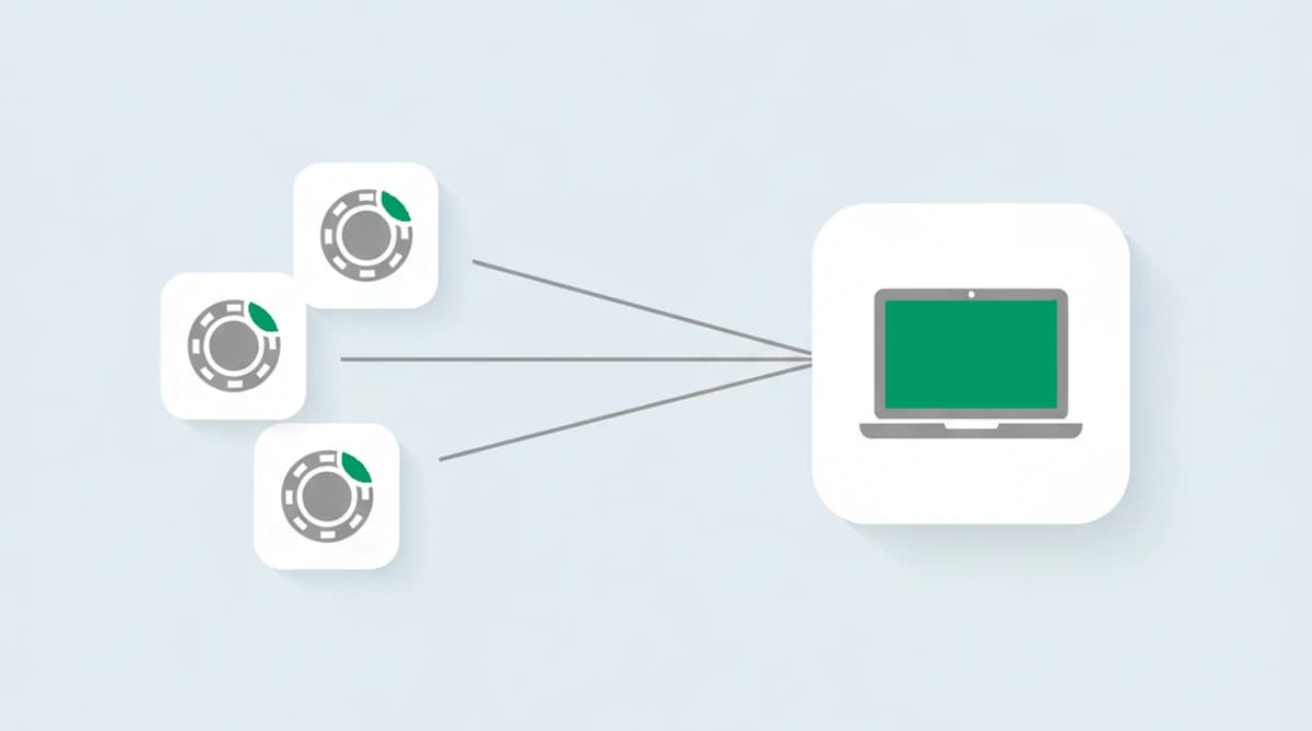 A diagram: one player opens many casino accounts to claim the same welcome bonus repeatedly, with every account tracing back to one device