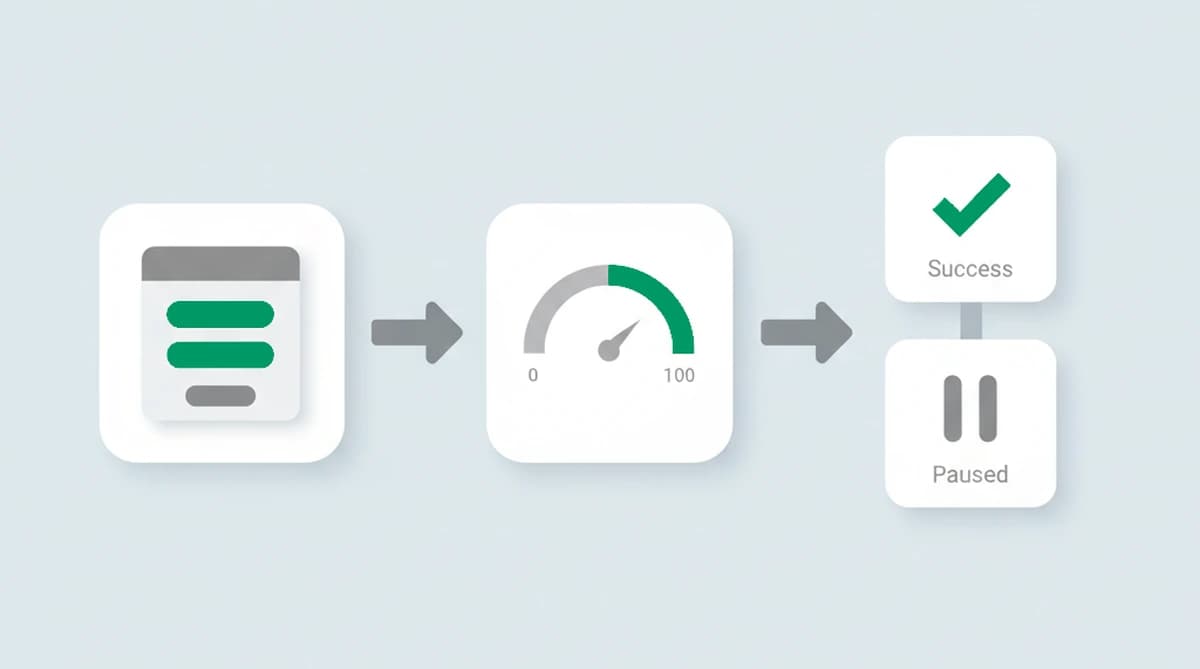 A trial signup scored at the gate on device and network signals, then routed by your own rules: a clean signup gets the full trial while a risky one is held for review