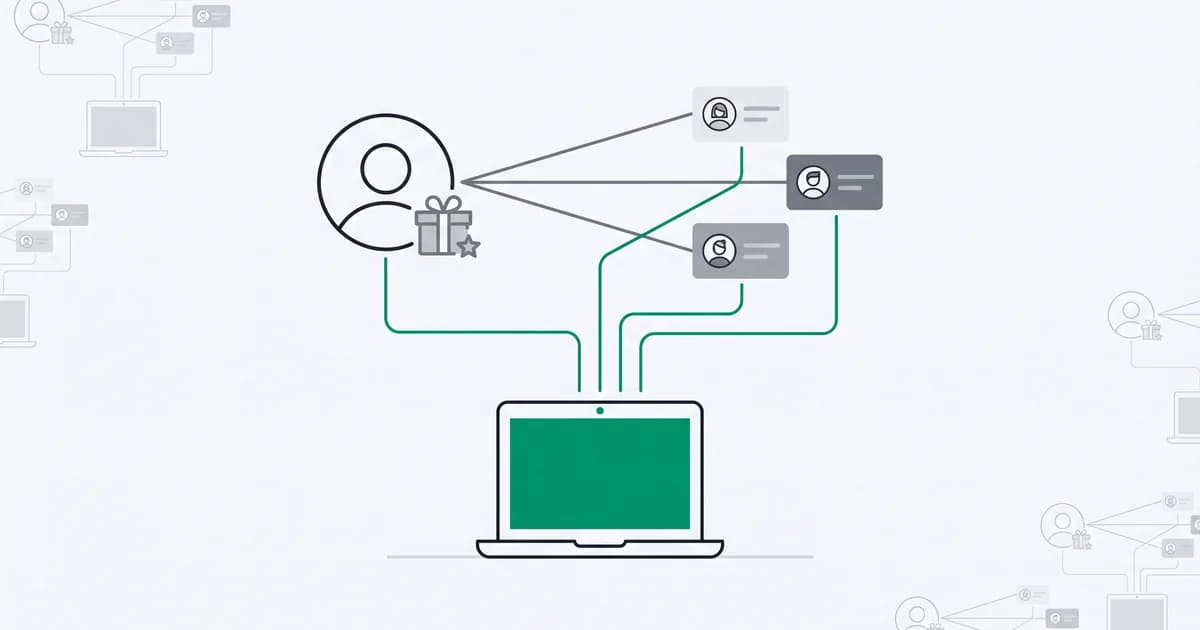 Referral fraud: a referrer and the new accounts they claim to have referred all tracing back to one shared device that gives the self-referral away