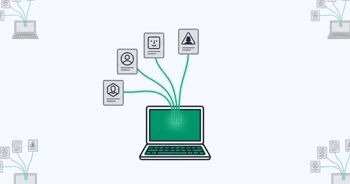 Multi-accounting detection: many accounts under different identities all tracing back to one shared device that a detection tool links together