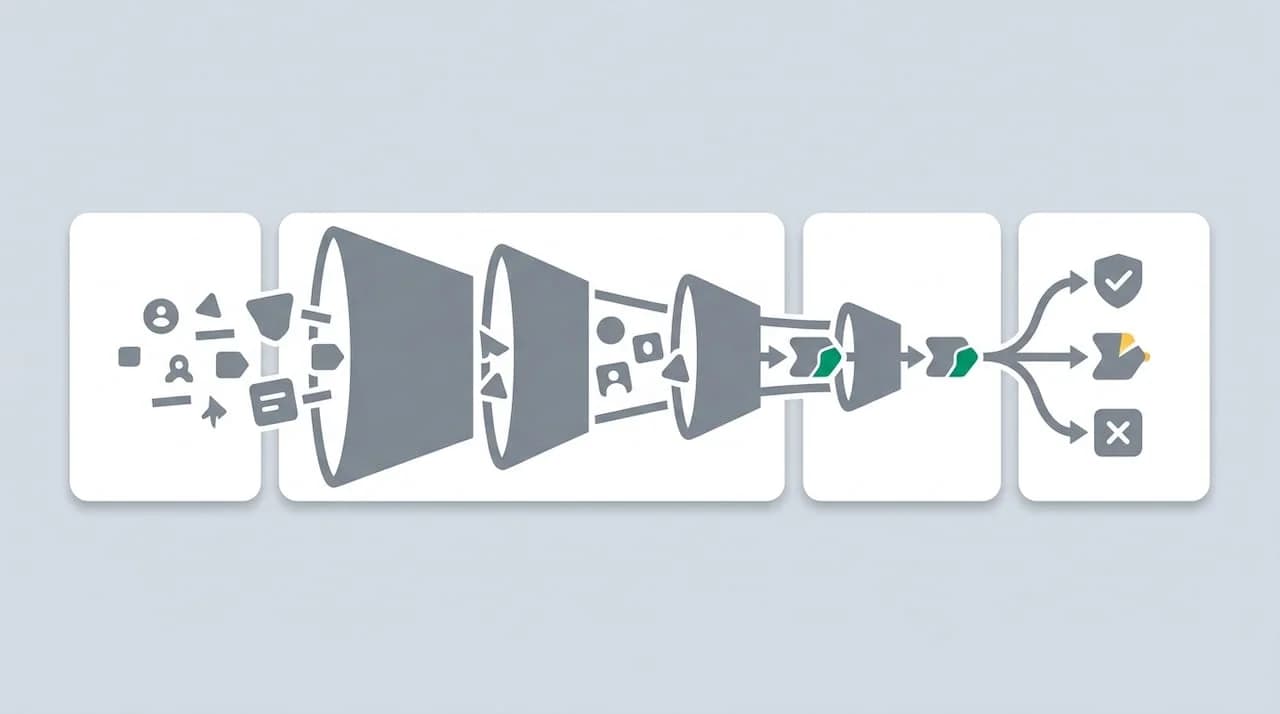 Four-stage funnel filtering signup risk signals