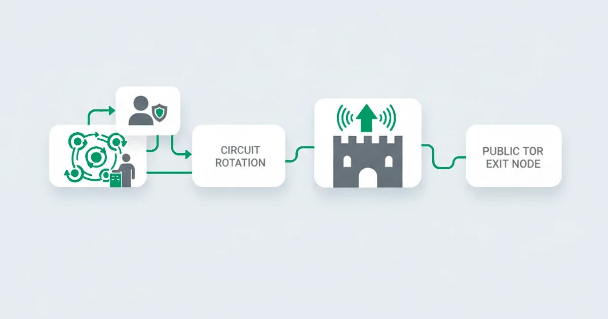 How to detect Tor traffic: a request arrives from a public Tor exit node, the easy part, while one actor rotating circuits and a real privacy user sit behind it