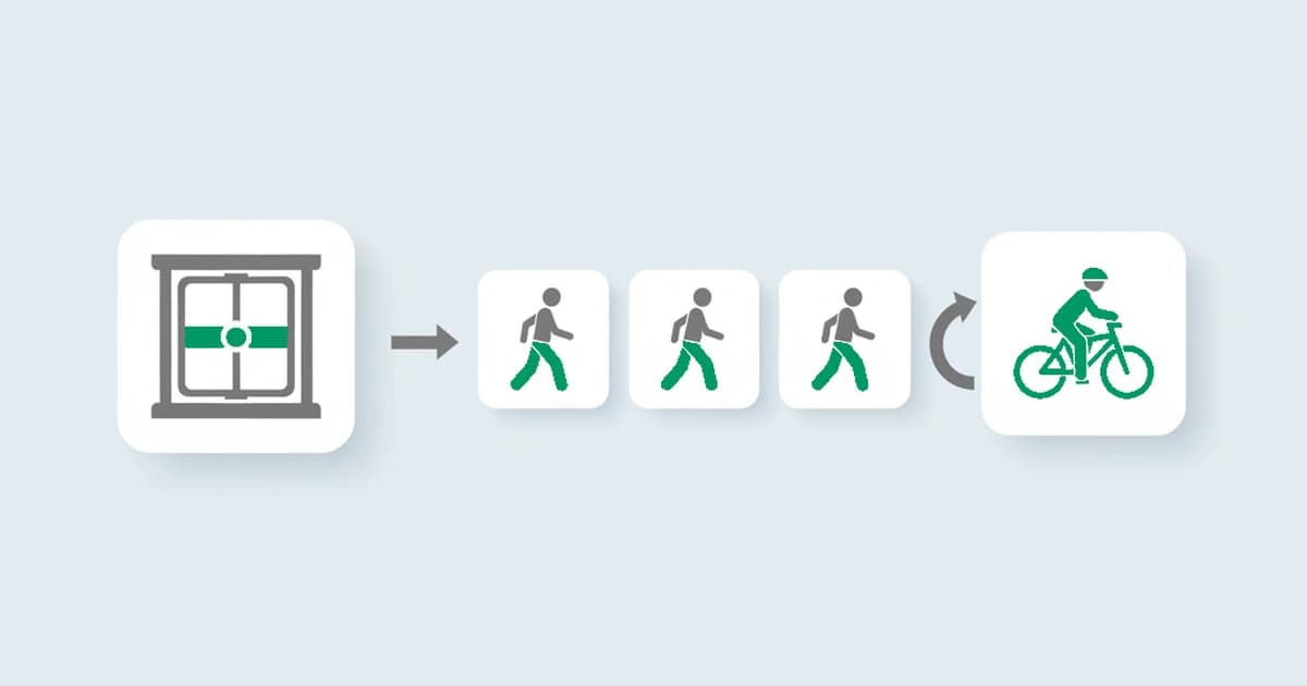 A green revolving door with the same figure passing through repeatedly into a line of identical figures, showing one person cycling a free trial as a new user again and again