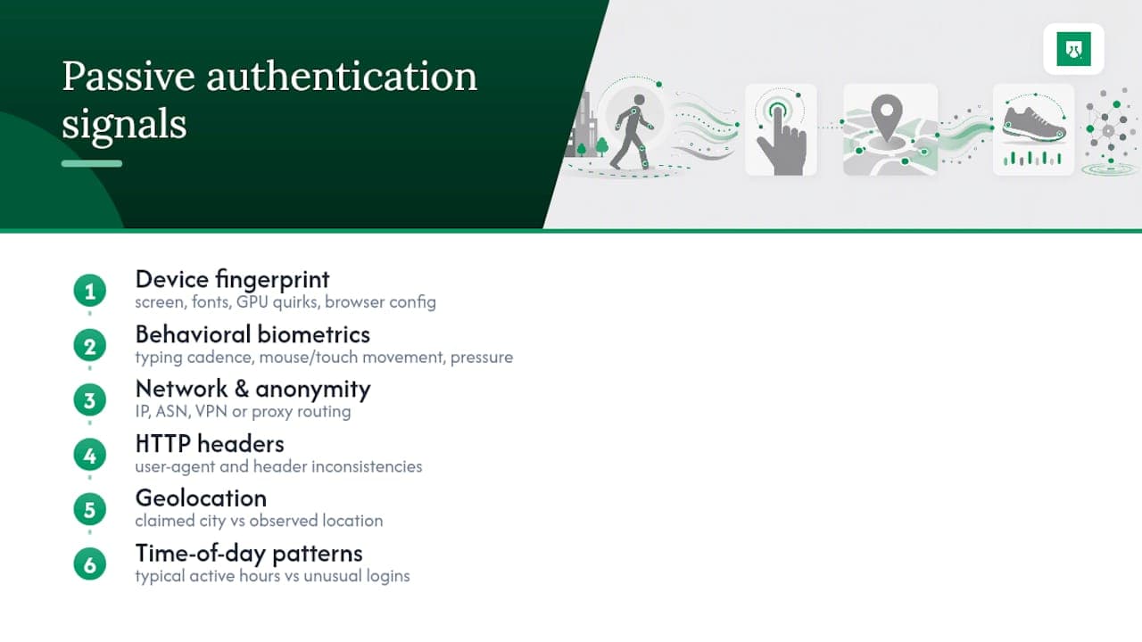 Six passive authentication signal categories