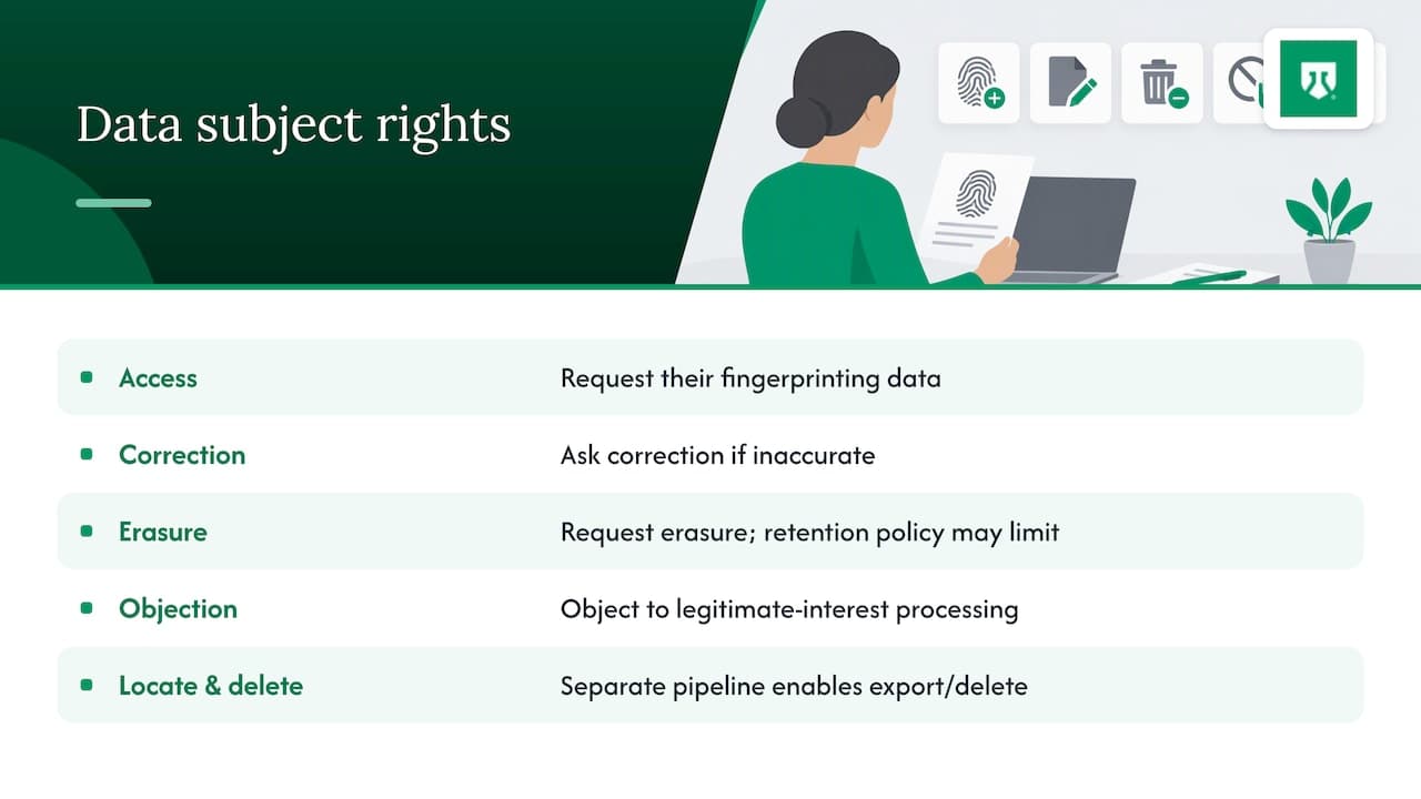 Data subject rights and fingerprinting data — overview diagram